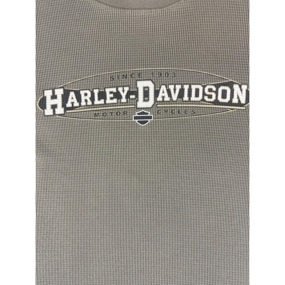 VTG Harley-Davidson Shirt Mens Large Waffle Knit Brown Thermal Winona Minnesota - Picture 3 of 8
